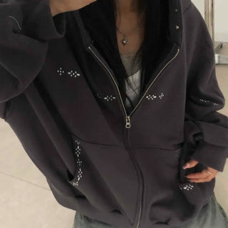 Minimal Studded Basic Zip-up Hoodie