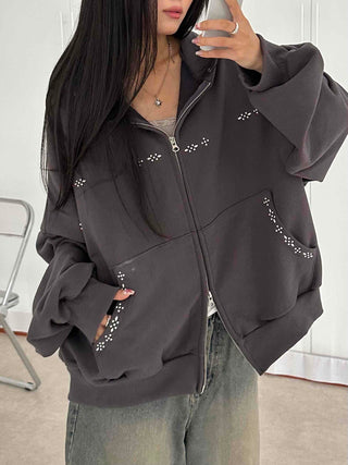 Minimal Studded Basic Zip-up Hoodie