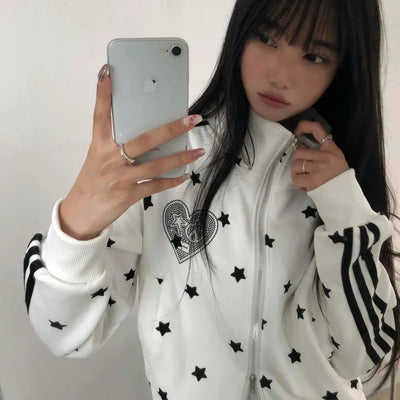 Hip Cutie Star Beads Two-Way Zipper Zip-Up