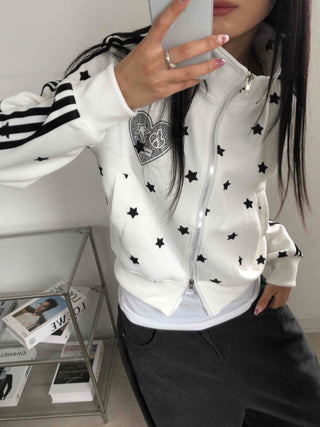 Hip Cutie Star Beads Two-Way Zipper Zip-Up