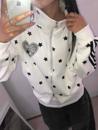Hip Cutie Star Beads Two-Way Zipper Zip-Up