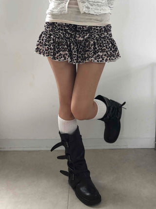 Brown Leto Leopard Frill Mini Skirt