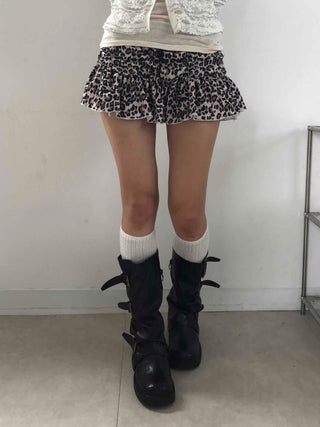 Brown Leto Leopard Frill Mini Skirt