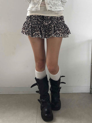 Brown Leto Leopard Frill Mini Skirt