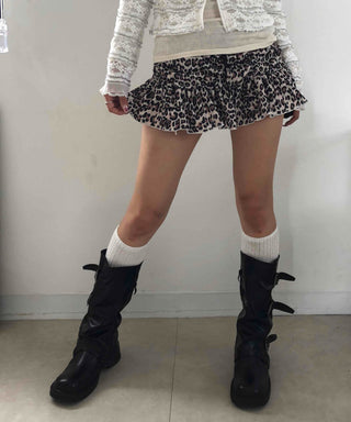 Brown Leto Leopard Frill Mini Skirt