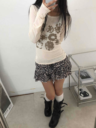 Brown Leto Leopard Frill Mini Skirt