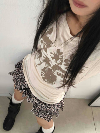 Brown Leto Leopard Frill Mini Skirt
