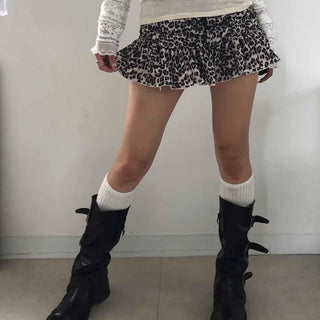 Brown Leto Leopard Frill Mini Skirt