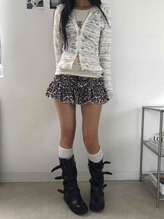 Brown Leto Leopard Frill Mini Skirt