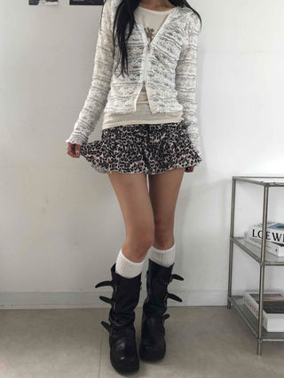 Brown Leto Leopard Frill Mini Skirt