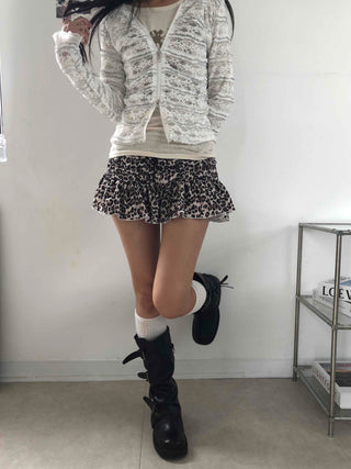 Brown Leto Leopard Frill Mini Skirt