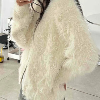 Soft Angora Round Neck Fur Cardigan