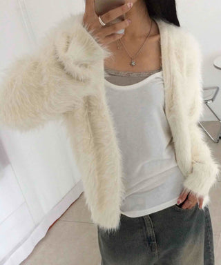 Soft Angora Round Neck Fur Cardigan