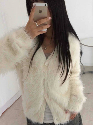Soft Angora Round Neck Fur Cardigan