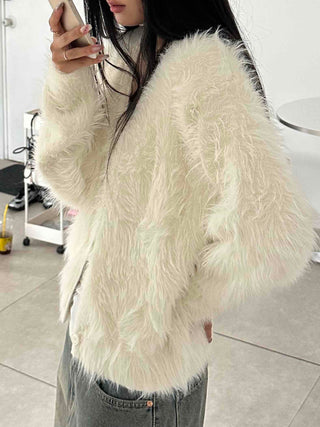 Soft Angora Round Neck Fur Cardigan