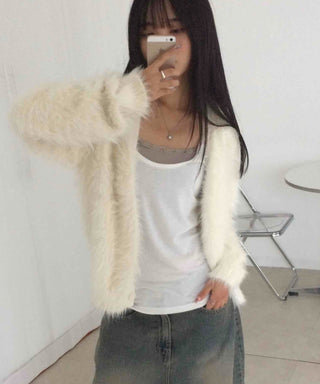 Soft Angora Round Neck Fur Cardigan