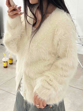 Soft Angora Round Neck Fur Cardigan