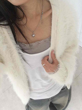 Soft Angora Round Neck Fur Cardigan