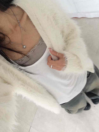 Soft Angora Round Neck Fur Cardigan