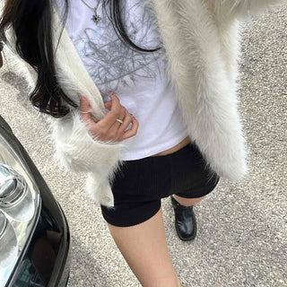 Soft Angora Round Neck Fur Cardigan