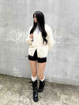 Soft Angora Round Neck Fur Cardigan