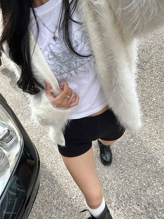 Soft Angora Round Neck Fur Cardigan