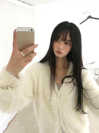 Soft Angora Round Neck Fur Cardigan