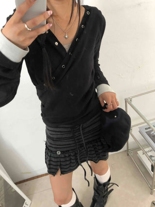 Buddy Snap Hoodie U-Neck Long Sleeve T-Shirt