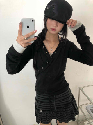 Buddy Snap Hoodie U-Neck Long Sleeve T-Shirt
