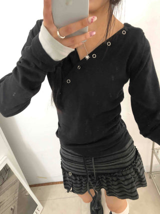 Buddy Snap Hoodie U-Neck Long Sleeve T-Shirt