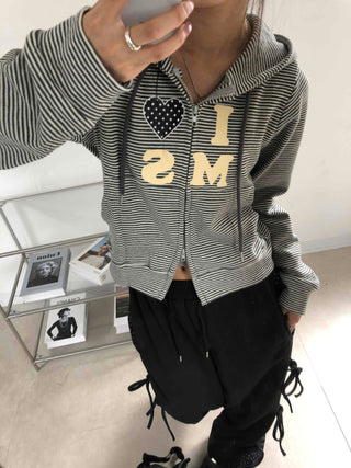 Dot layered side ribbon elastic long pants