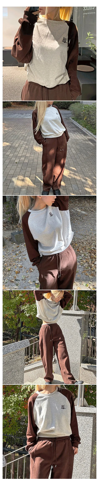 Ellie Crop Raglan Sweatshirt Color-block detail daily look, essential school uniform item, lettering sweatshirt