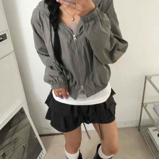 Two-way Crinkly Hooded Windbreaker