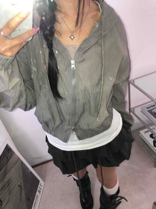 Two-way Crinkly Hooded Windbreaker