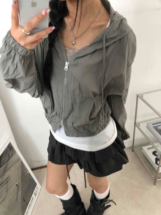 Two-way Crinkly Hooded Windbreaker