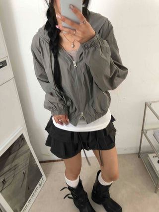 Two-way Crinkly Hooded Windbreaker