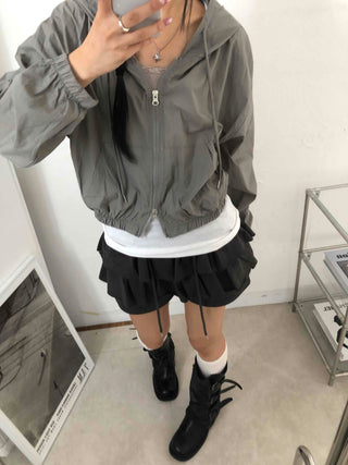 Two-way Crinkly Hooded Windbreaker