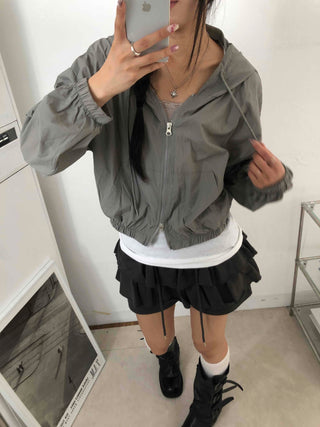 Two-way Crinkly Hooded Windbreaker