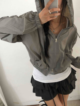 Two-way Crinkly Hooded Windbreaker