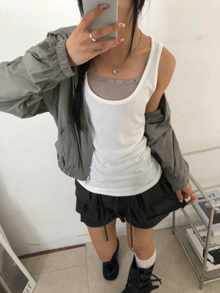 Two-way Crinkly Hooded Windbreaker
