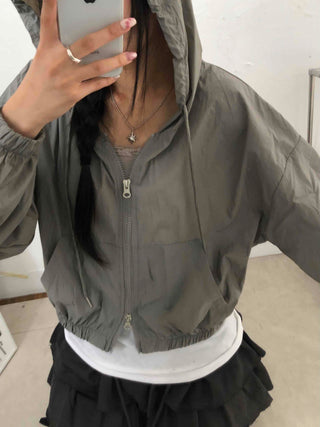 Two-way Crinkly Hooded Windbreaker