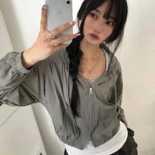Two-way Crinkly Hooded Windbreaker