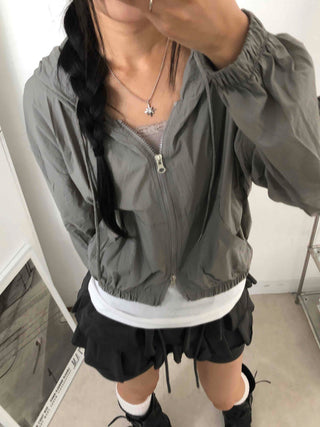 Two-way Crinkly Hooded Windbreaker