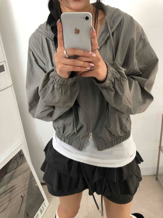 Two-way Crinkly Hooded Windbreaker