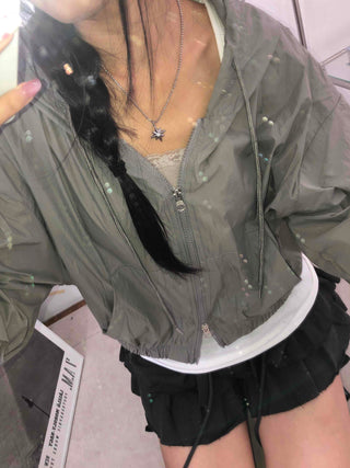 Two-way Crinkly Hooded Windbreaker