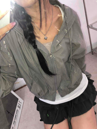Two-way Crinkly Hooded Windbreaker