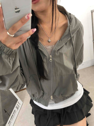 Two-way Crinkly Hooded Windbreaker