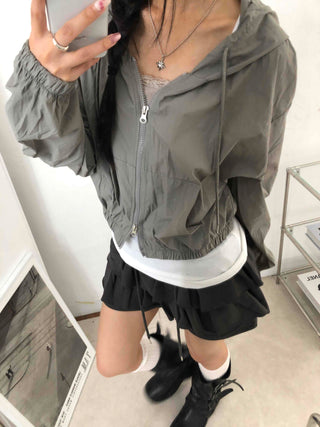 Two-way Crinkly Hooded Windbreaker