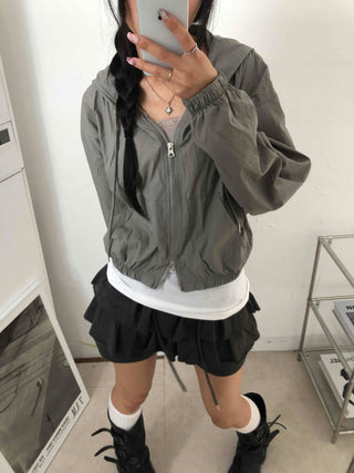 Two-way Crinkly Hooded Windbreaker