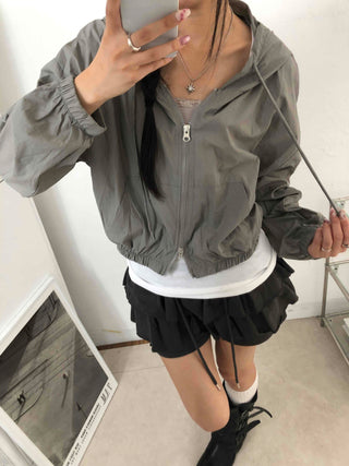 Two-way Crinkly Hooded Windbreaker